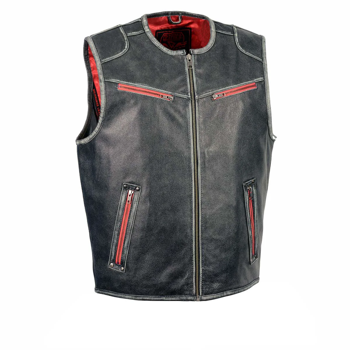 User-Friendly Milwaukee Leather MLM3535 Men’s Vintage Grey Motorcycle Leather Vest with Zipper Color Accent Green