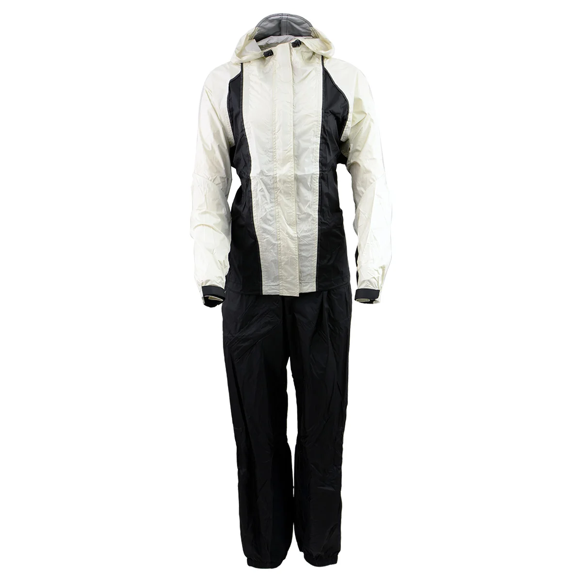 Lightweight NexGen Ladies SH2343 Beige and Black Hooded Water Proof Rain Suit Authentic