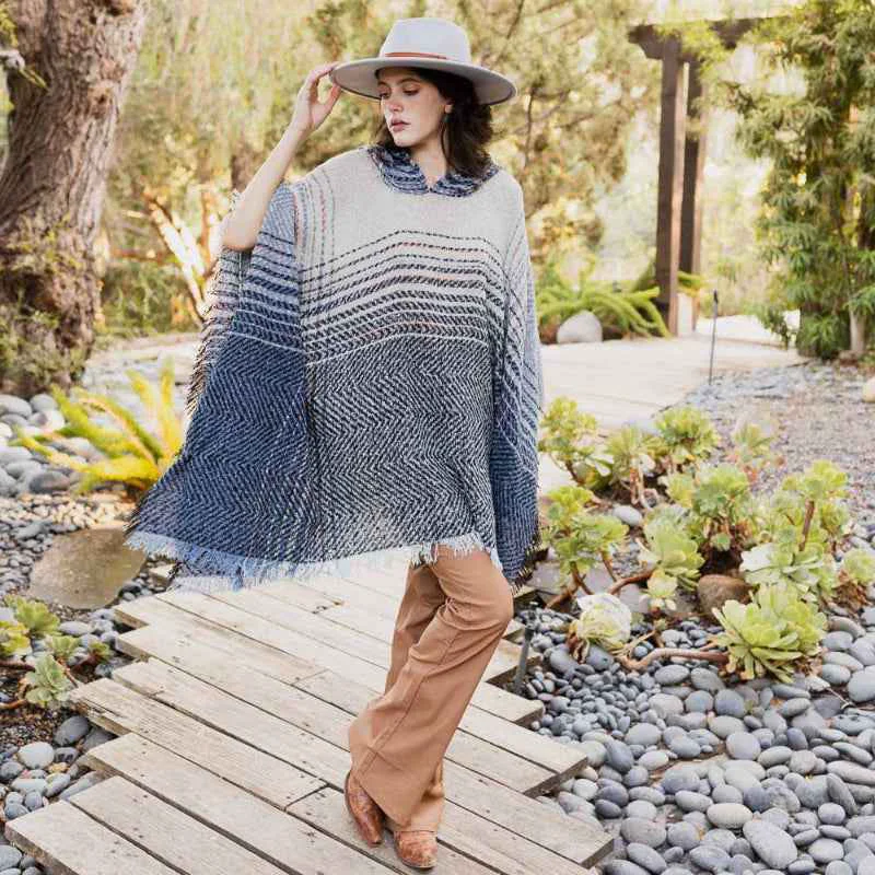Fast Cozy Herringbone Hooded Poncho Effective