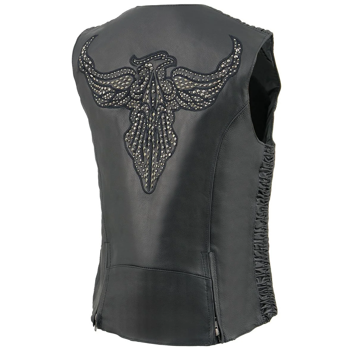 Eco-Friendly Milwaukee Leather MLL4570 Women’s Studded Phoenix Black Leather Motorcycle Biker Vest w Embroidery Art Specialty