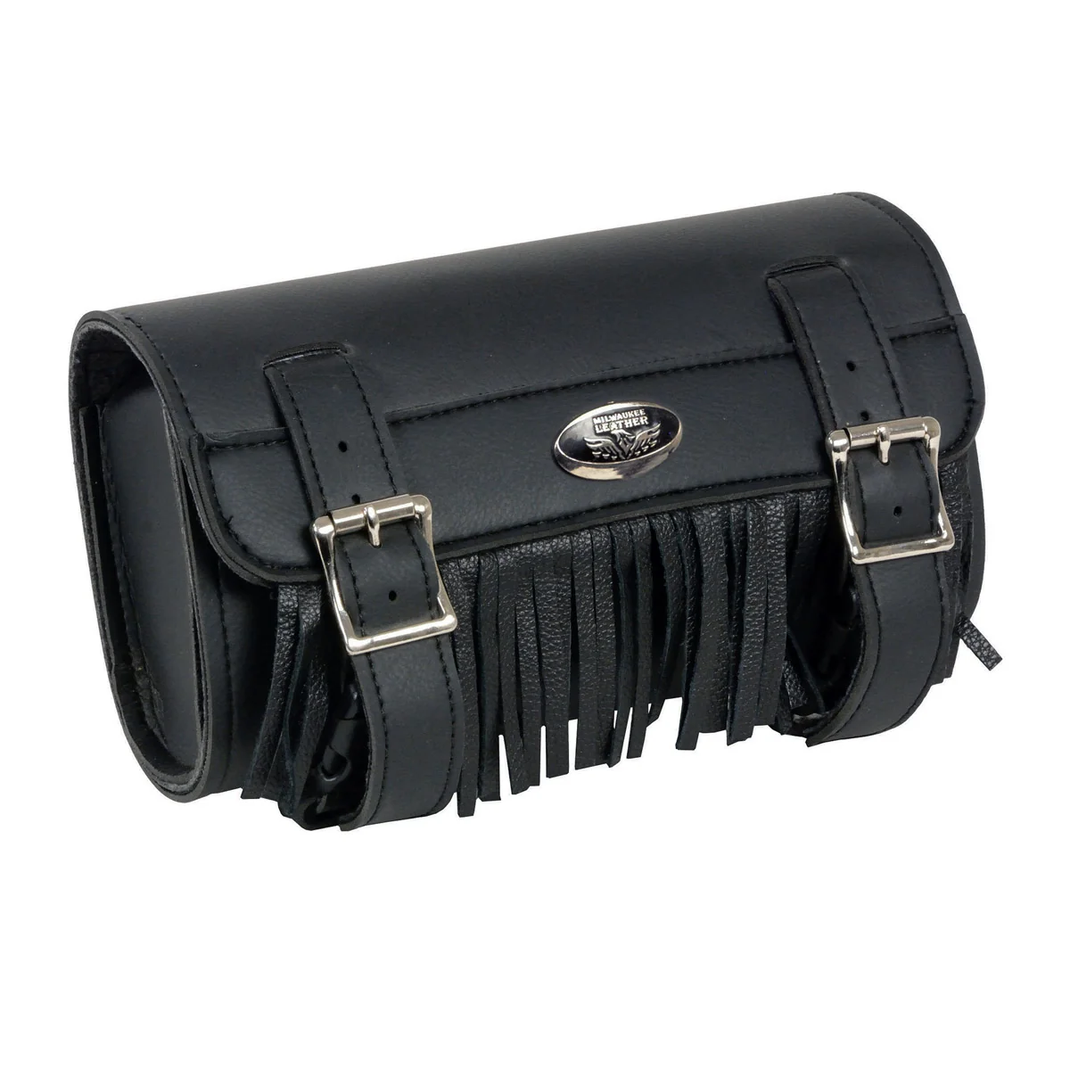 Crafted Milwaukee Performance SH498 Black PVC Large Two Buckle Fringed Tool Bag for Motorcycles Official