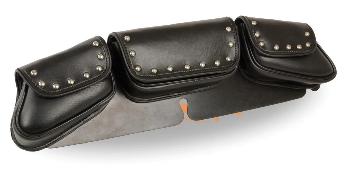 Consistent Milwaukee Leather SH67105 Black Triple Pocket Studded PVC Travel Windshield Bag Official