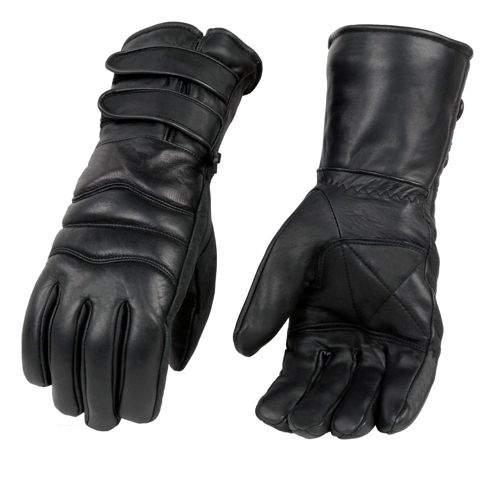 Trendy Milwaukee Leather SH233 Men’s Black Leather Warm Lining Gauntlet Motorcycle Hand Gloves W Double Strap Cuff Pull-on Closure Detailed