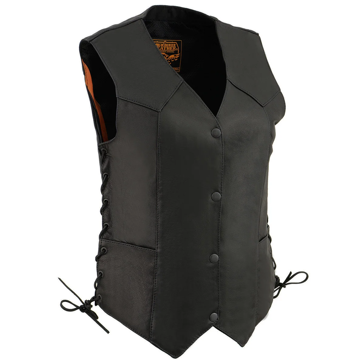 Detailed Milwaukee Leather MLL4546 Women’s Black Premium Leather Lightweight V-Neck Motorcycle Rider Vest w Side Laces User-Friendly