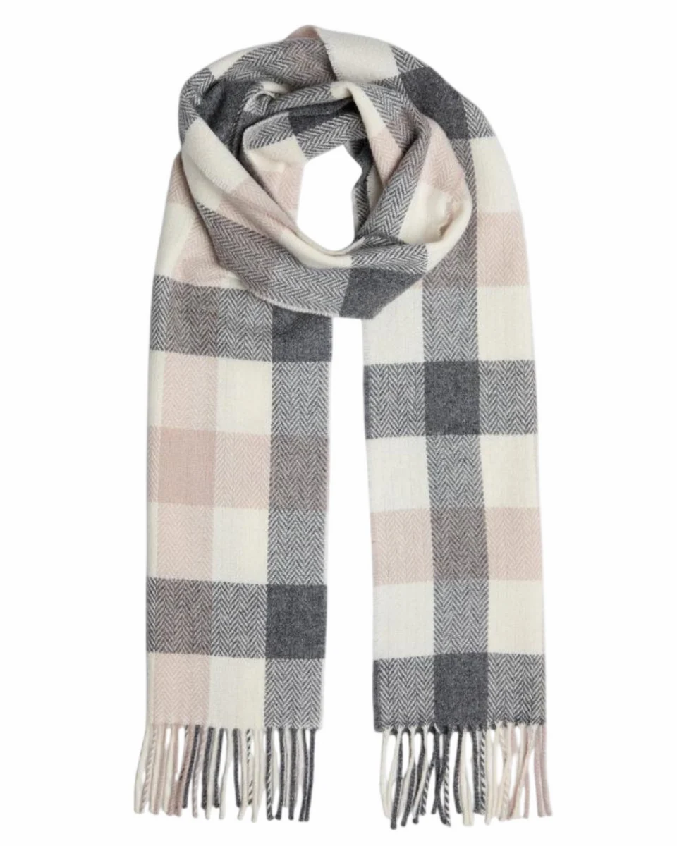 Reliable Foxford Neutral Block Check Lambswool Scarf Modern