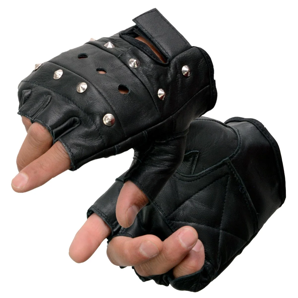 Convenient Milwaukee Leather SH211 Men’s Black Leather Gel Padded Palm Fingerless Motorcycle Hand Gloves W Open Knuckle Detailing User-Friendly