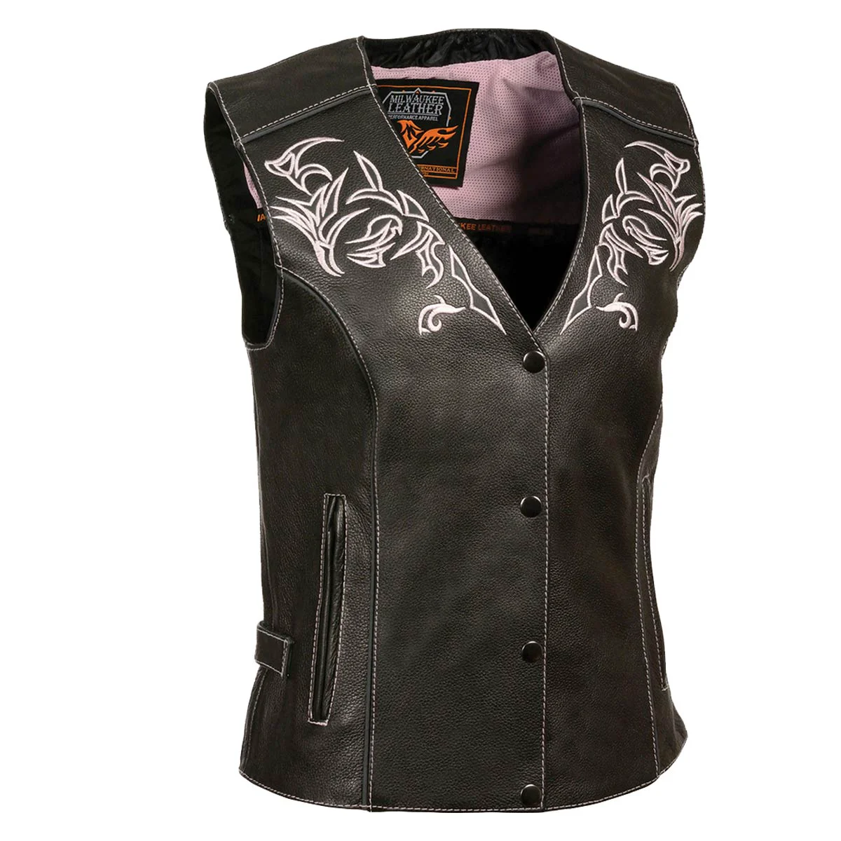 Efficient Milwaukee Leather Women’s Black and Pink Leather Tribal Side Lace Motorcycle Rider Vest- w Reflective Piping ML1296 Reusable