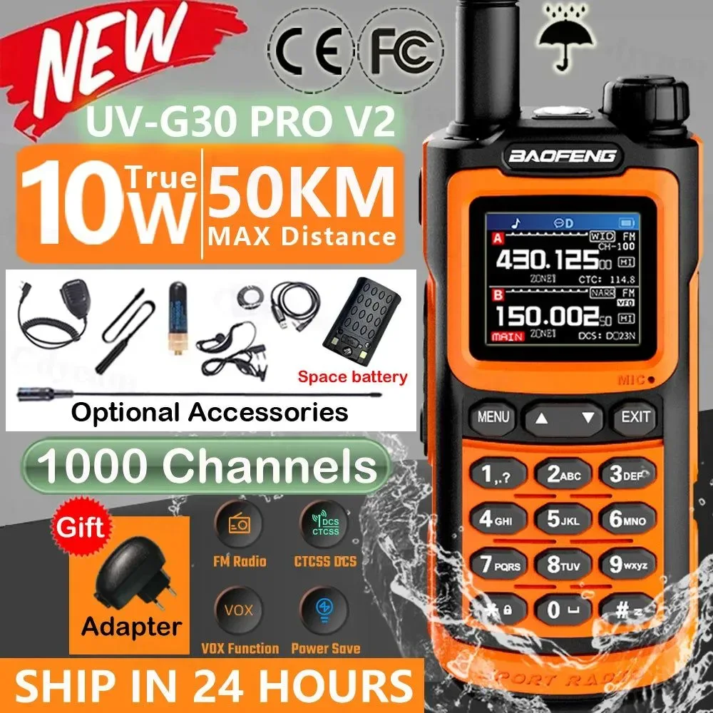 Smooth UV-G30 Pro Walkie Talkie Long Range 1000 Channel Portable Ham FM Radios UHF VHF USB-C Charge Waterproof 2-Way Radio Green