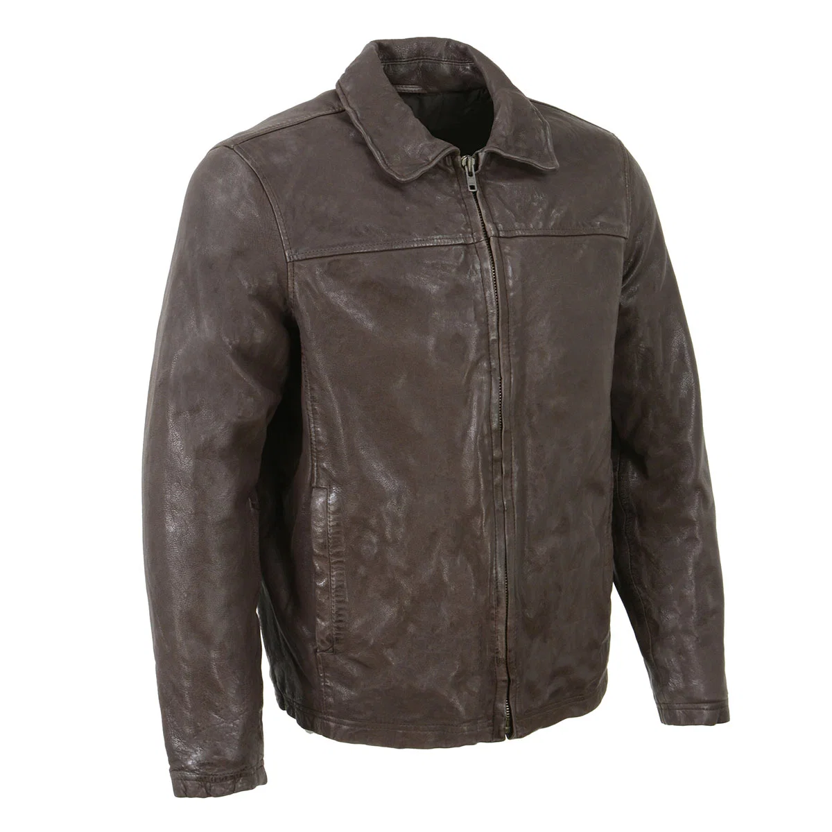 Modern Milwaukee Leather Vintage SFM1804 Men’s Classic Brown Zipper Front Jacket with Shirt Collar Refined
