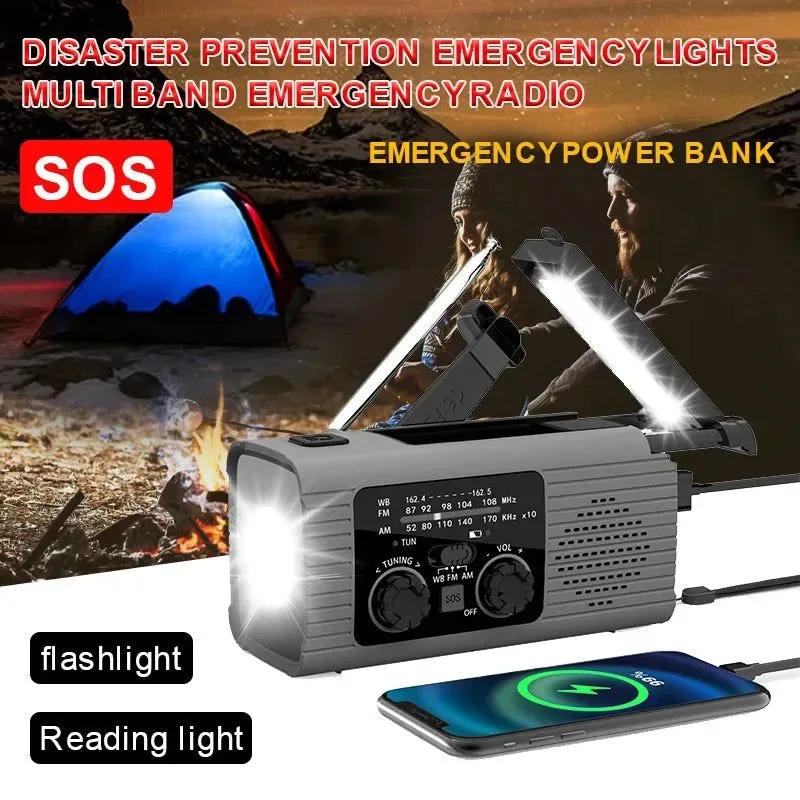 Organic Emergency Radio Stereo – Multifunctional Hand Cranked Charging Portable Outdoor Adventure Power Bank Solar Radio Portable desktop radio solar powered charging FM radio emergency light with radio SOS function outdoor emergency light LED mini emergency light Effective