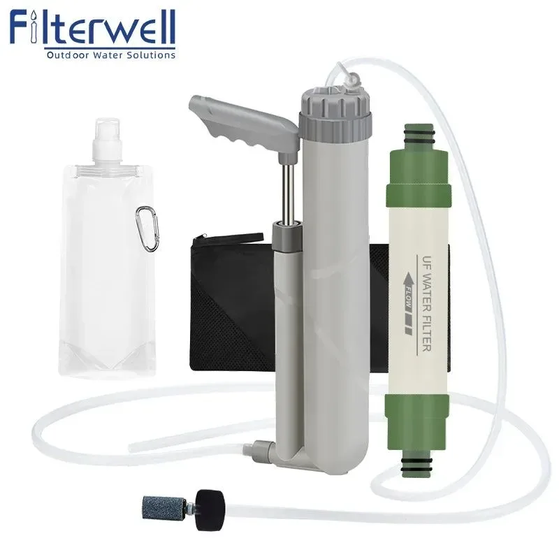 Smooth Hand Pump Portable Water Filter – 4-Stage UF Purification System for Camping Hiking Travel Emergency Survival Exclusive