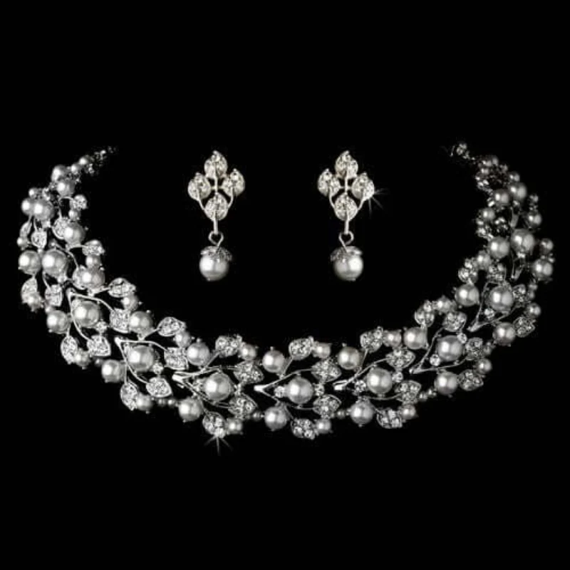 Powerful Bridal Crystal Pearl Jewelry Set Secure