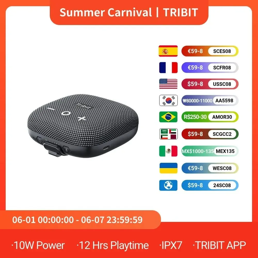 Casual StormBox Micro 2 Portable Bluetooth Speaker Compact Size with Powerful SoundXBass TechnologyAdvanced Bluetooth 5.3 Chip12hrs Of PlaytimeIP67 WaterproofEQ Mode Via The Tribit AppWireless Dual Stereo PairingAs PowerbankBuilt-in MicrophoneProduct Size High-Quality