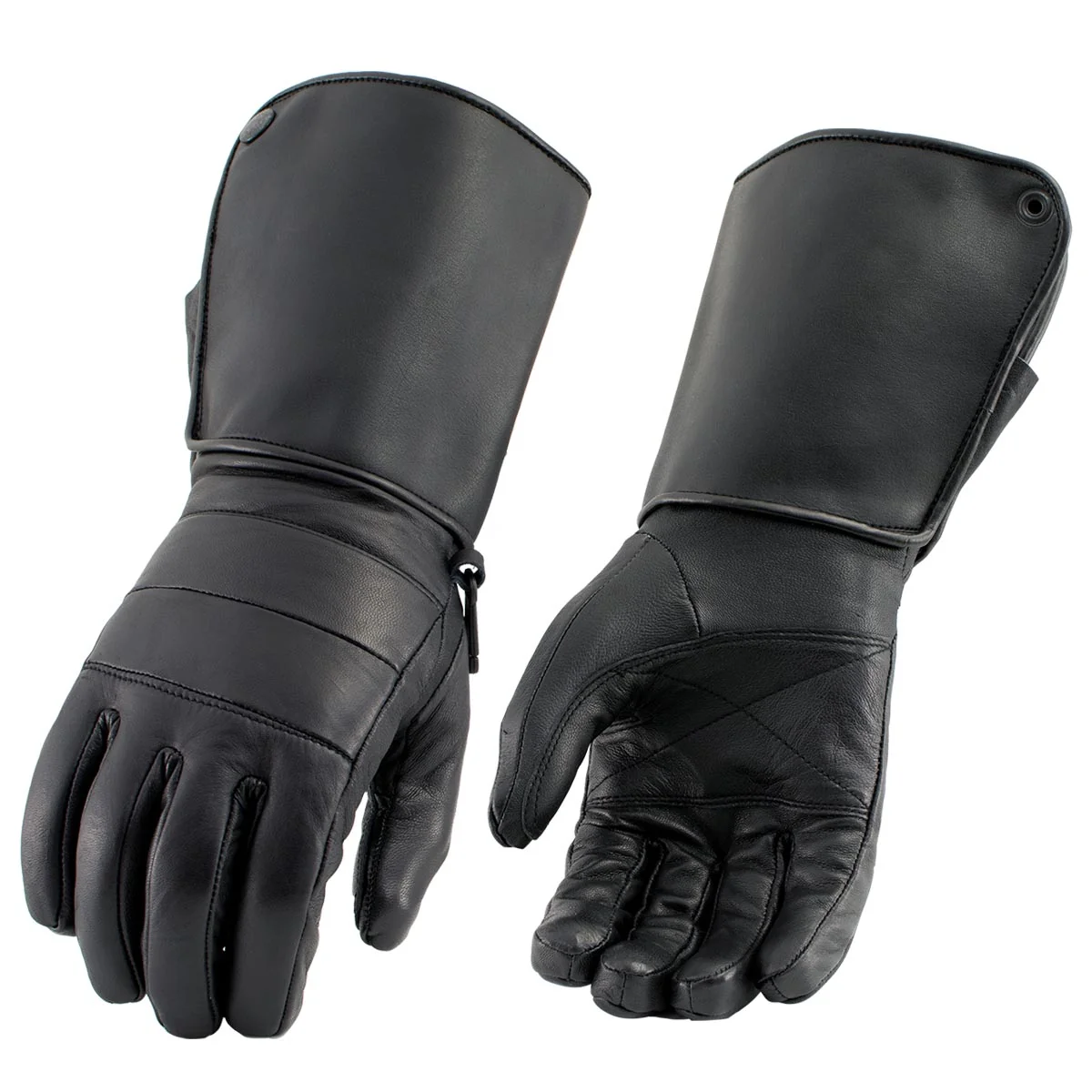 Minimalist Milwaukee Leather SH262 Men’s Black Leather Long Cuff Gauntlet Gloves with Zipper Closure Natural