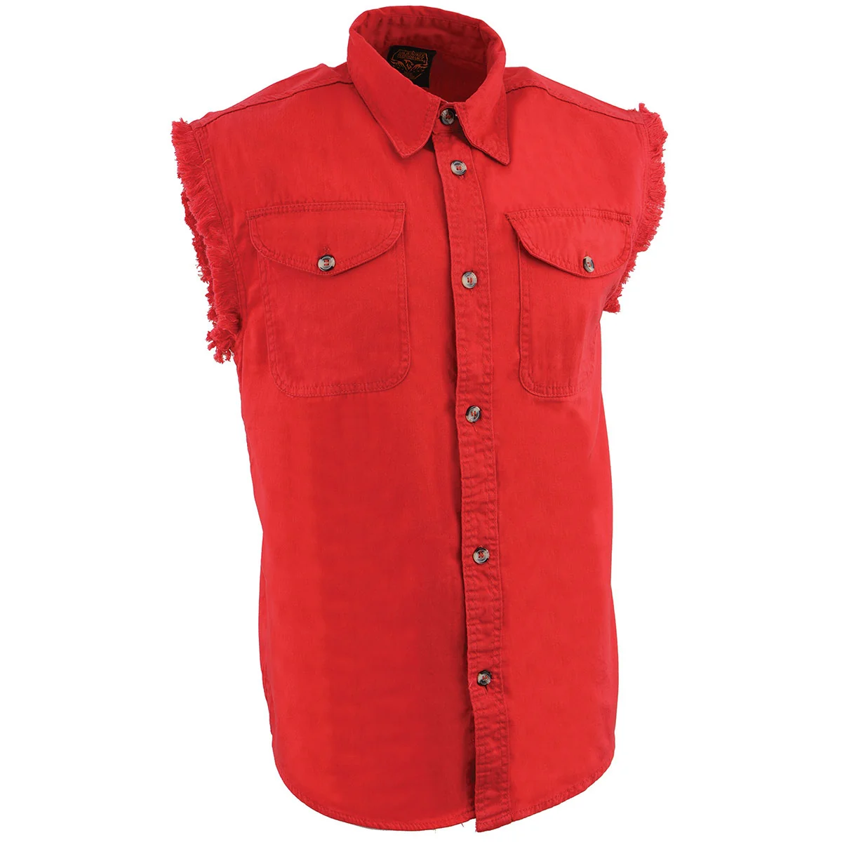 Unique Milwaukee Leather DM4007 Men’s Red Lightweight Denim Shirt with Frayed Cut Off Sleeveless Healthy