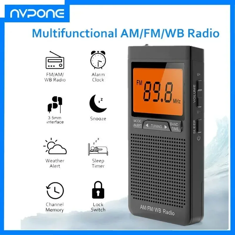 Solid FM AM NOAA Emergency Pocket Radio – Portable Weather Radio with Weather Warning Alarm Clock and Auto-Search Channels Reusable