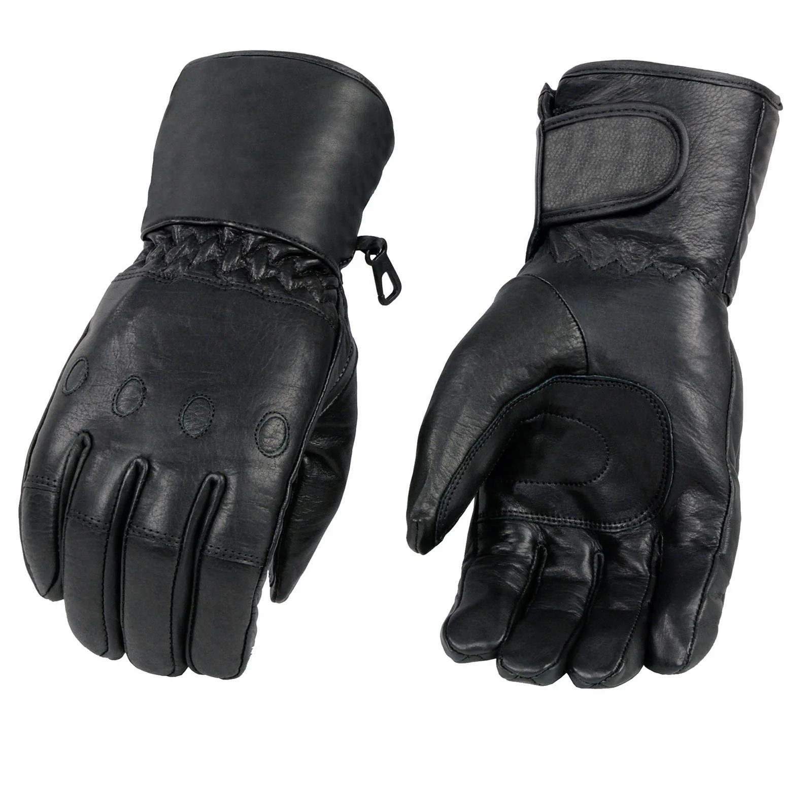 Responsible Milwaukee Leather Men’s Black Gauntlet Motorcycle Gloves-Black Soft Leather Waterproof Cinch Wrist Closure-SH293 Traditional
