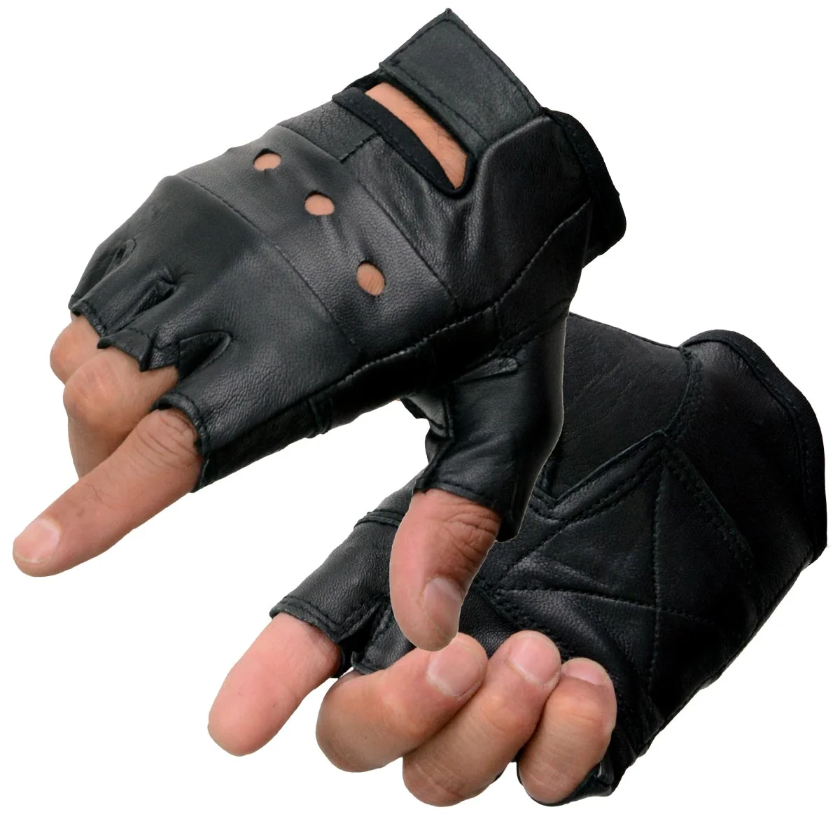 Flexible Milwaukee Leather SH216 Men’s Black Leather Gel Padded Palm Fingerless Motorcycle Hand Gloves W Breathable Open Knuckle User-Friendly