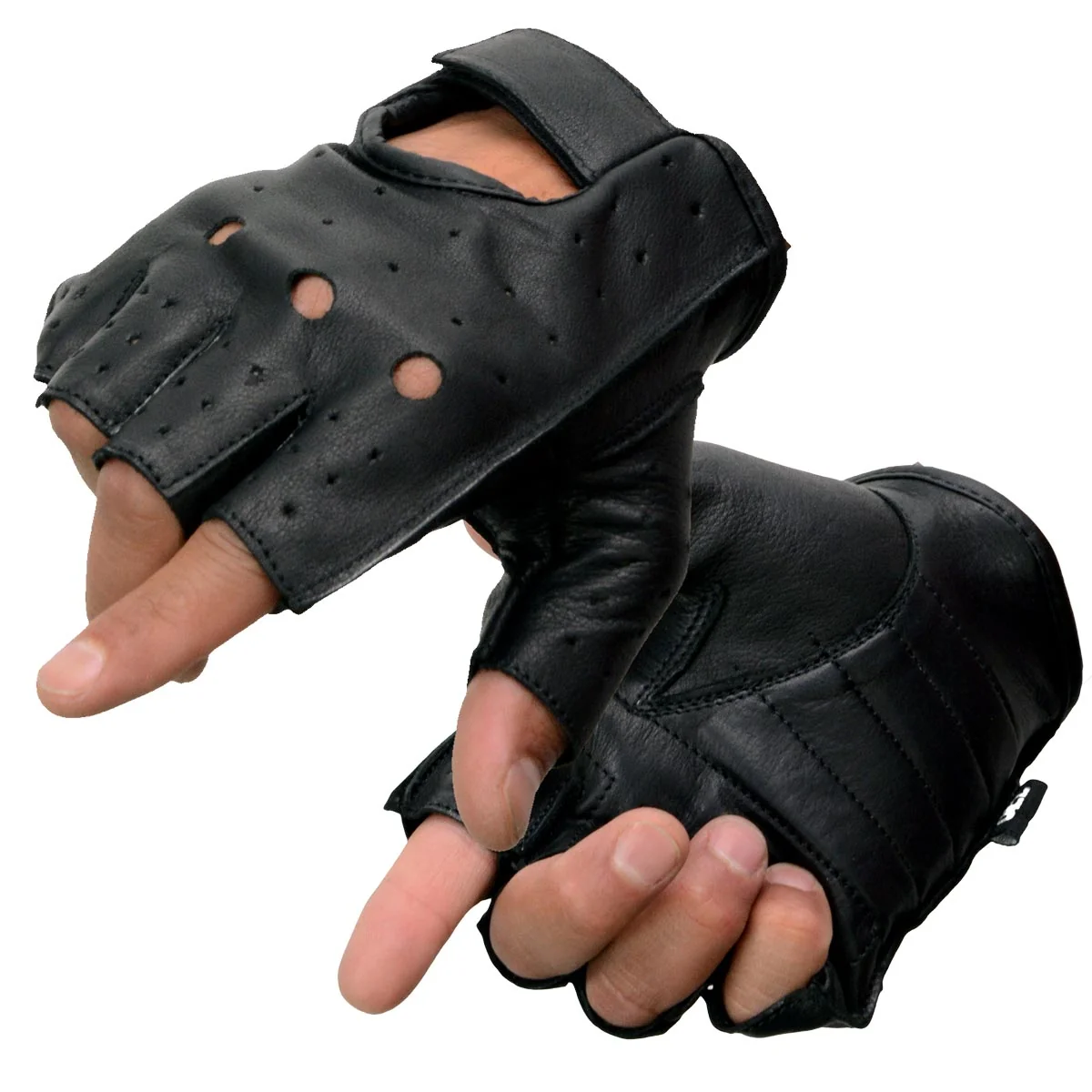 Effective Milwaukee Leather SH195 Men’s Black Leather Perforated Gel Padded Palm Fingerless Motorcycle Hand Gloves W Open Knuckle Consistent