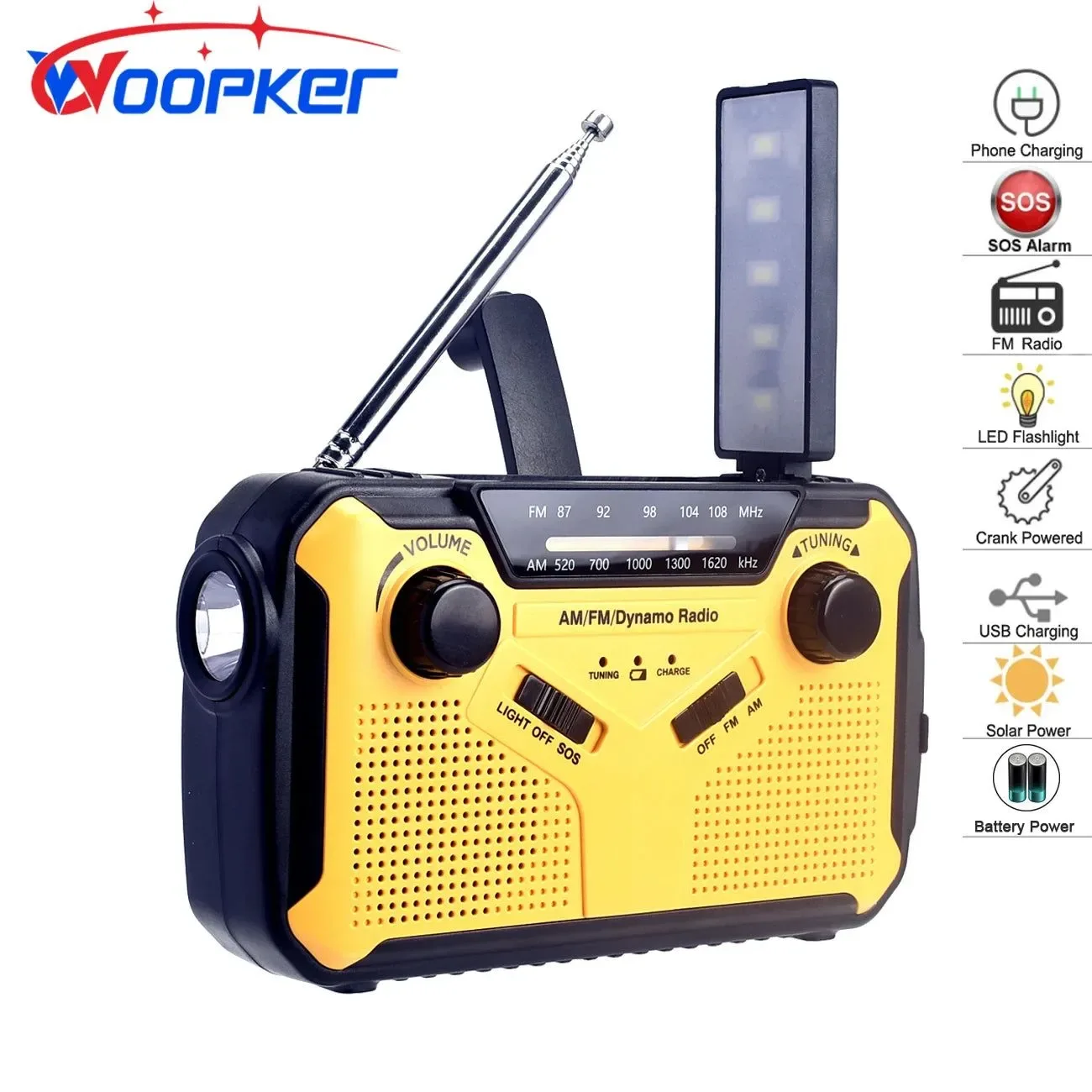 High-Performance Emergency Radio Solar Hand Crank USB Rechargeable Torch AM FM SOS Alarm and Power Bank Convenient