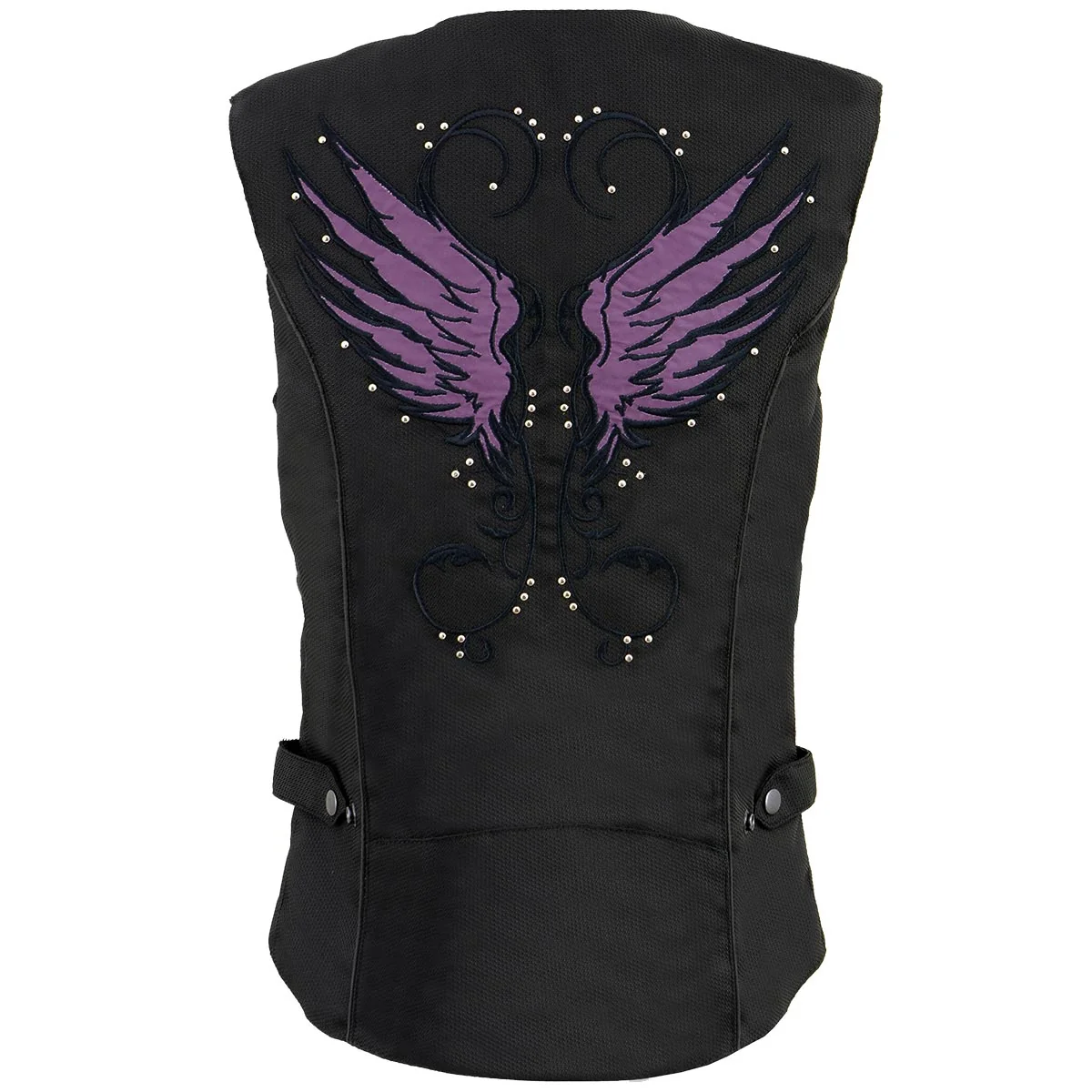 Crafted Milwaukee Leather SH1955 Ladies Black and Purple Textile Vest with Wing Embroidery Top-Quality