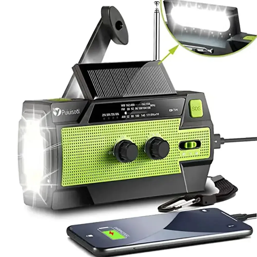 Lightweight Disaster Prevention Emergency Radio with Solar Hand Crank Rechargeable LED Flashlight and Reading Light Organic