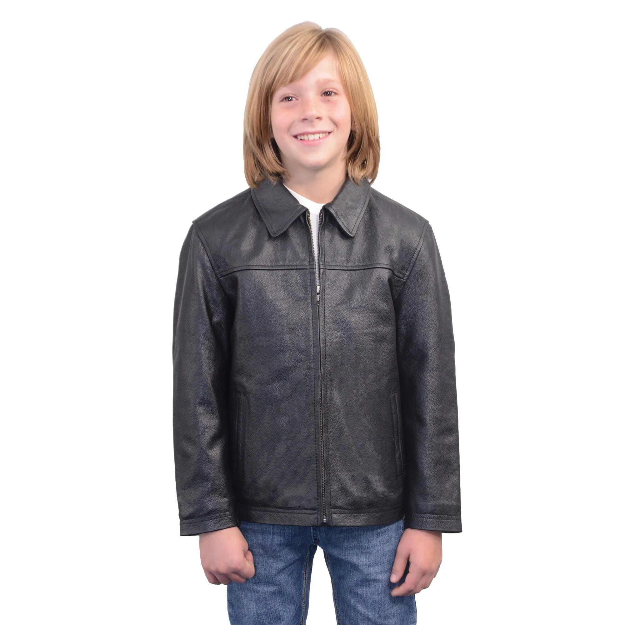 Exceptional Milwaukee Leather LKK1940 Youth Size JD Black Leather Jacket with Front Zipper Classic
