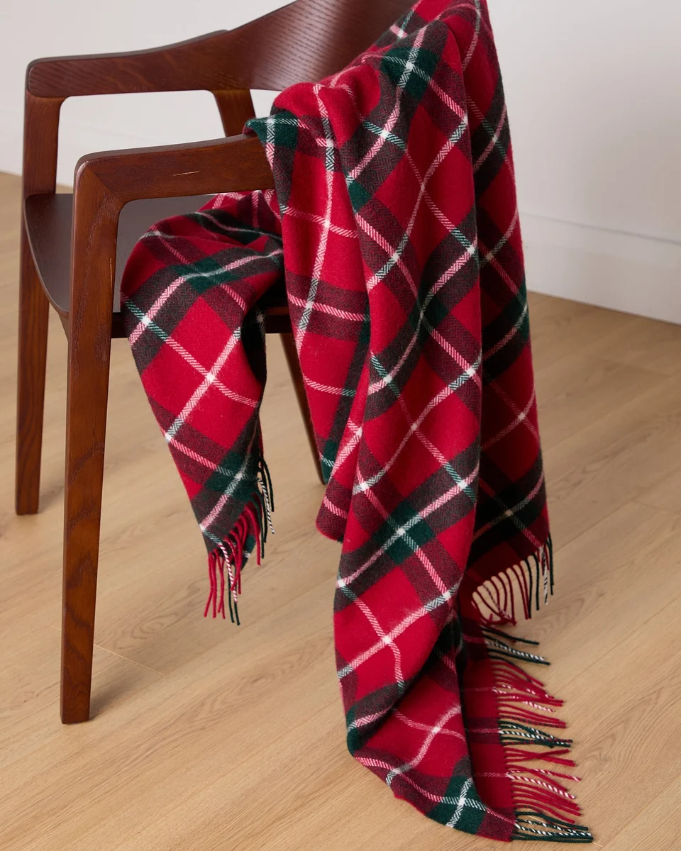 Fast Foxford Ashford Green Check Lambswool Throw Casual