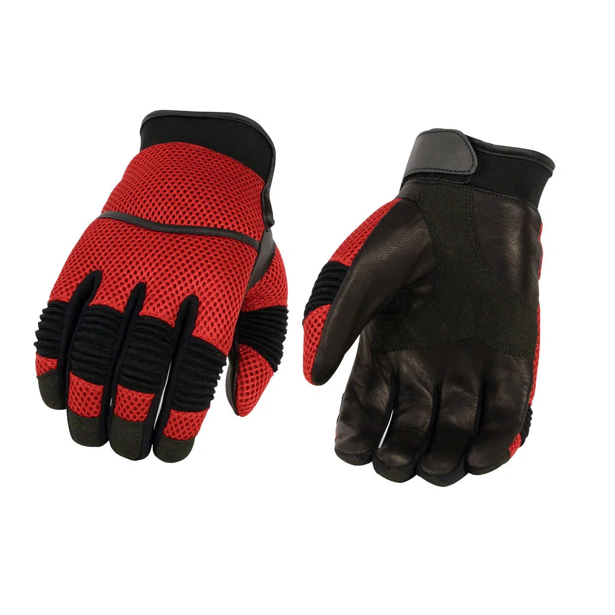 Crafted Milwaukee Leather SH791 Men’s Black Leather and Red Mesh Combo Racing Motorcycle Hand Gloves W Elasticized Fingers Versatile