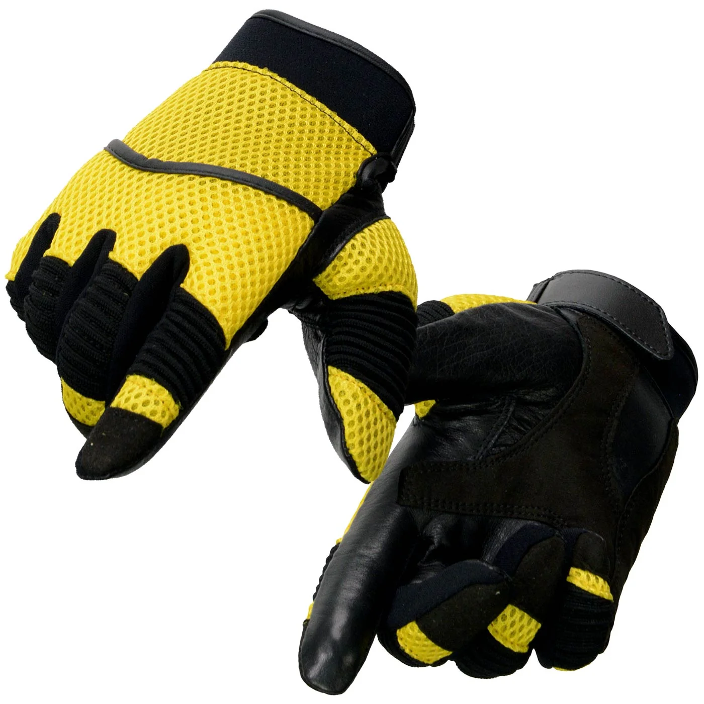 Efficient Milwaukee Leather SH791 Men’s Black Leather and Yellow Mesh Combo Racing Motorcycle Hand Gloves W Elasticized Fingers Fine