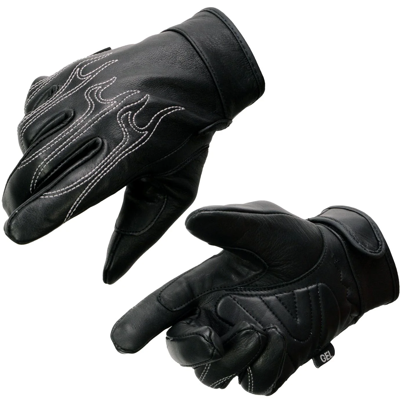 Carefully Designed Milwaukee Leather SH820 Men’s Black Leather White Flame Cruising Hand Gloves W Gel Palm Dependable