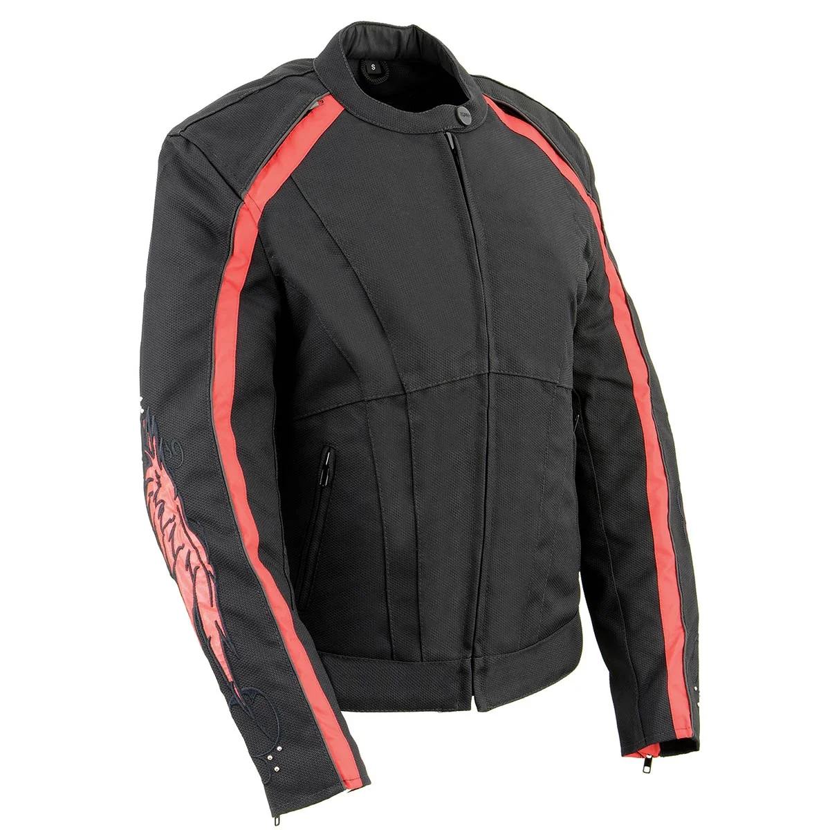 Natural Milwaukee Leather SH1954 Women’s Black and Red Textile Jacket with Stud and Wings Detailing Reliable
