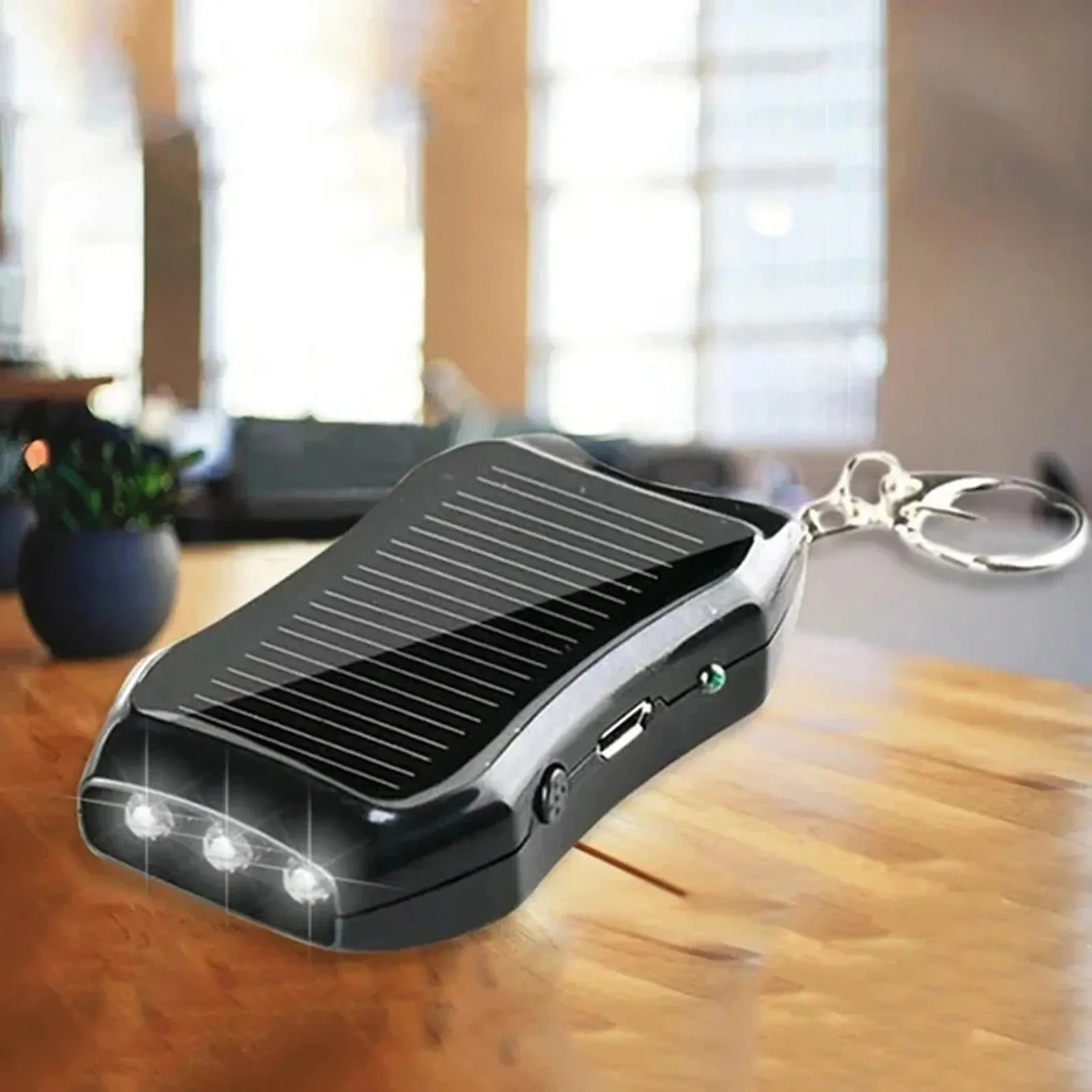 Flexible Keychain Mobile Power USB External Solar Charger 950mAh Portable Charger with 3 LED Light for Hiking and Travel Reliable