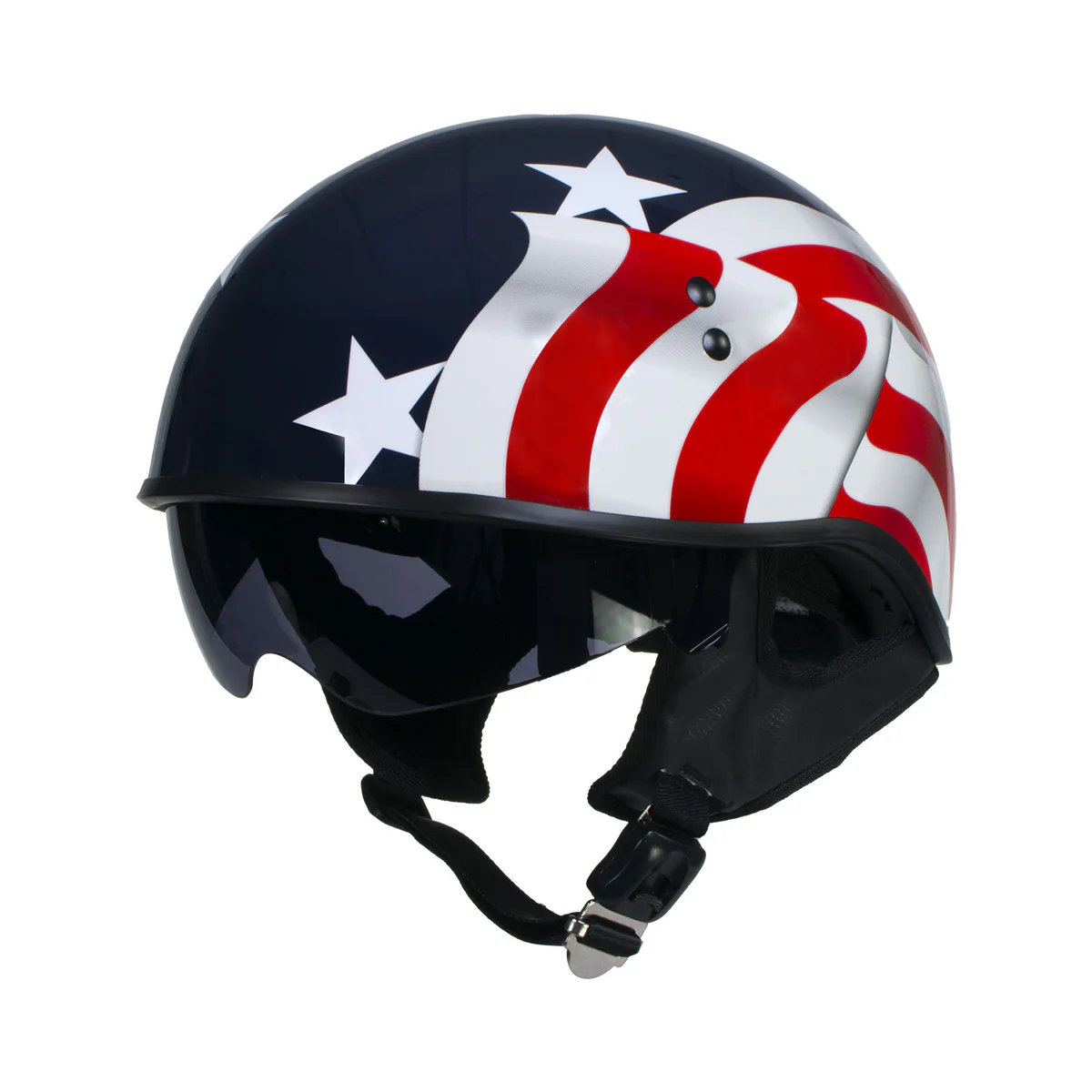 Classic Hot Leathers T72 Blue Flag Advanced DOT Motorcycle Half Helmet Biker w Drop Down Visor World-Class