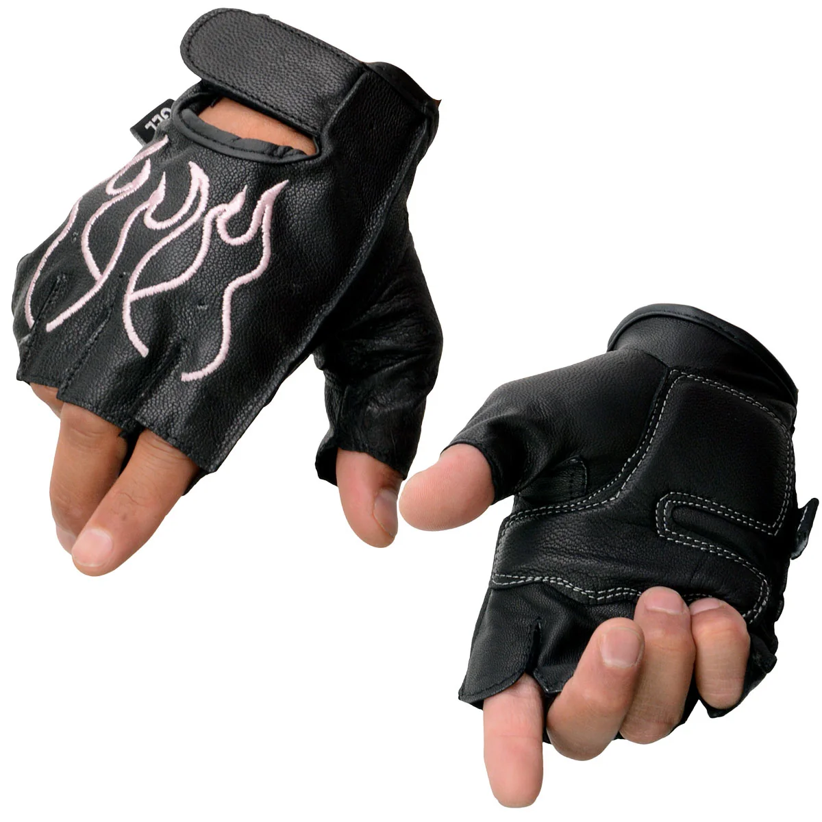Stylish Milwaukee Leather SH198 Women’s Black-Pink Gel Palm Fingerless Motorcycle Gloves with Pink Flame Embroidery Original Design