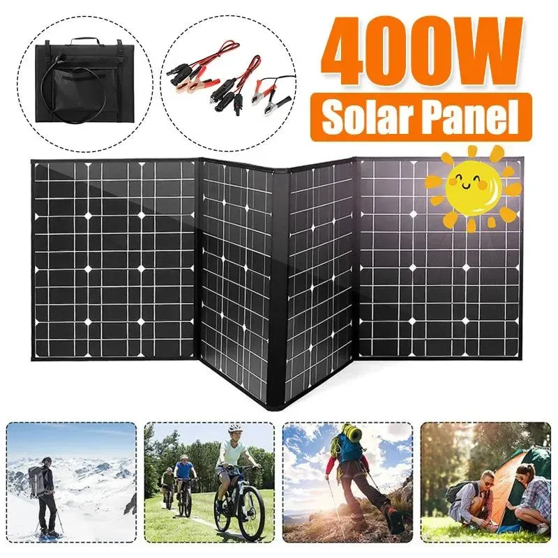 Clean 400W Foldable Solar Panel Bag – Portable Waterproof Solar Charger for DIY Power Bank Camping and Hiking Easy-to-Use