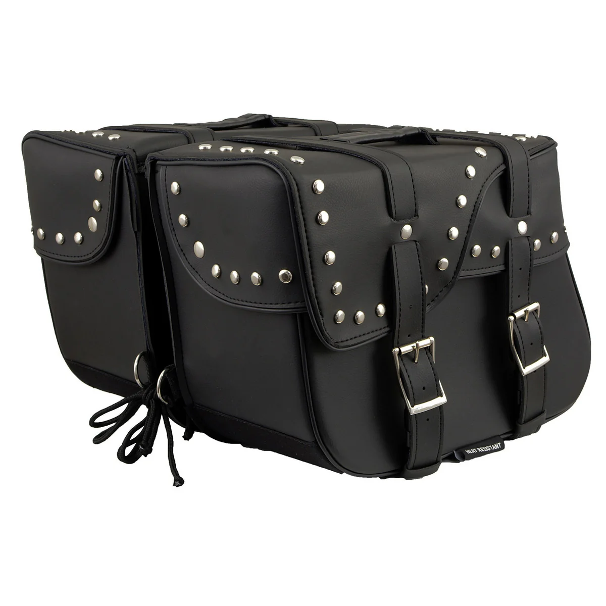 Durable Milwaukee Leather SH645ZB Black 2-Strap PVC Zip Off Throw Over Motorcycle Saddlebags with Chrome Studs Functional