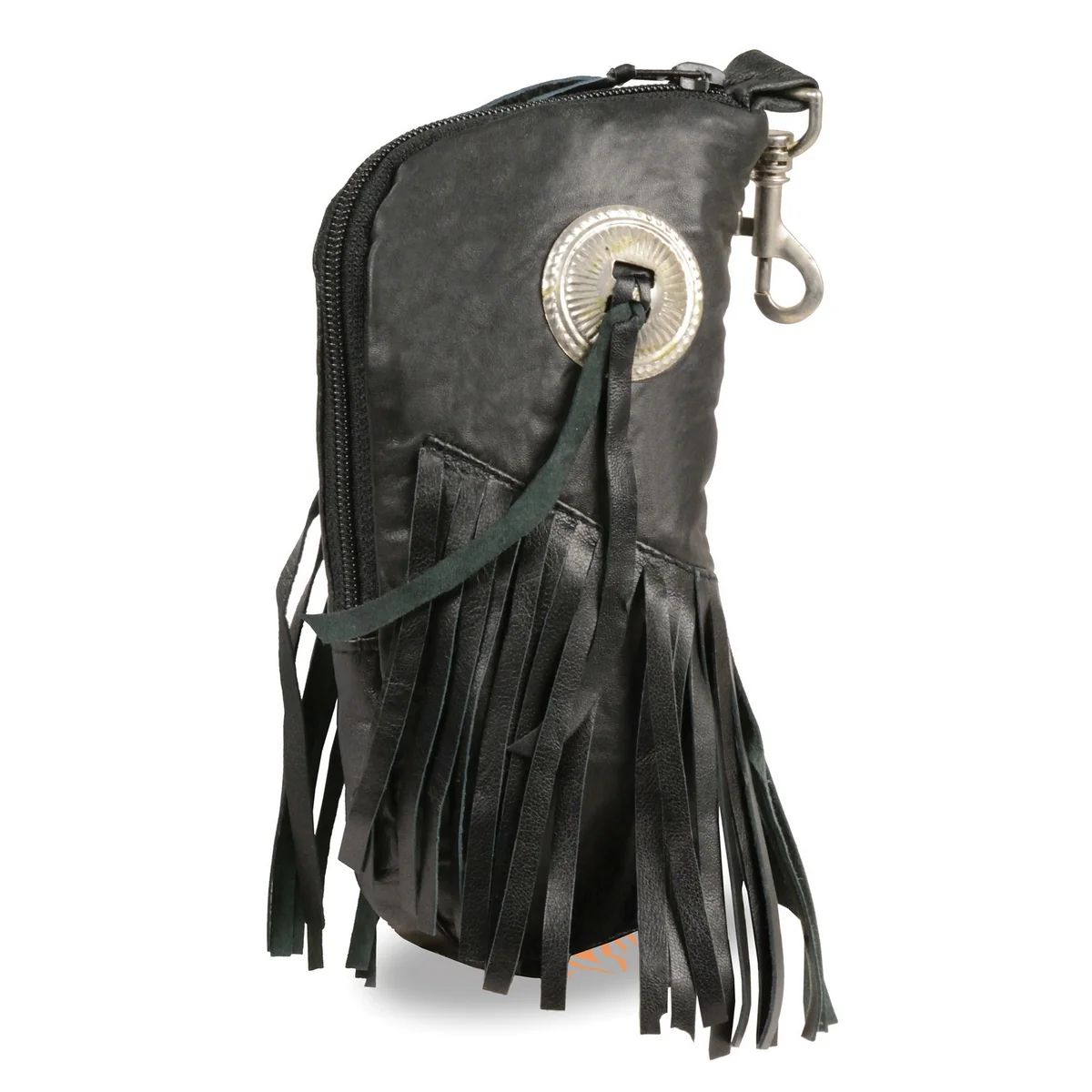 Selected Milwaukee Leather SH508F Black Leather Fringe Eye Glass Case with Concho Fine