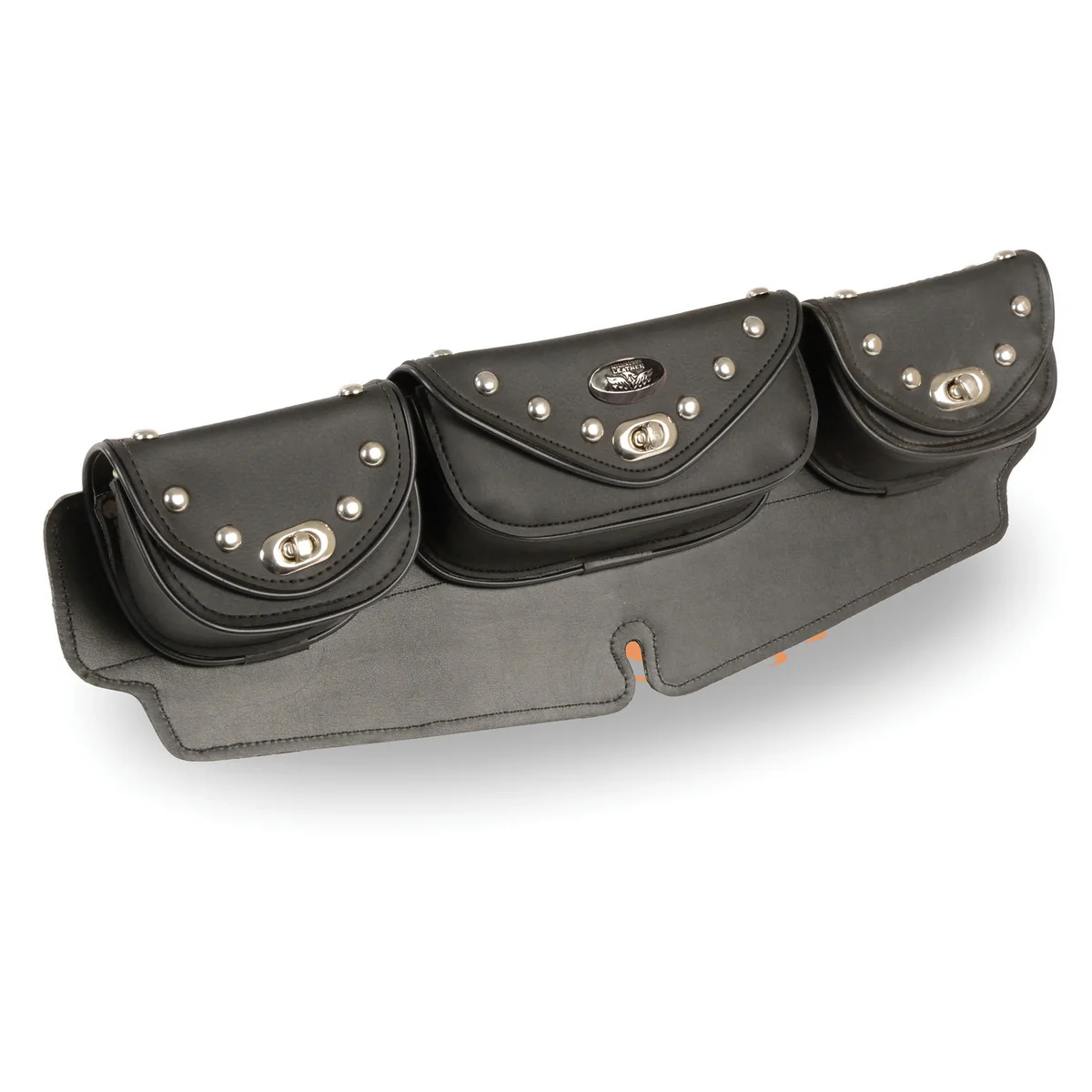Elite Milwaukee Leather Performance SH671 Black Large Studded Triple Pocket Windshield Mount Bag with Turn Clasps Long-Lasting