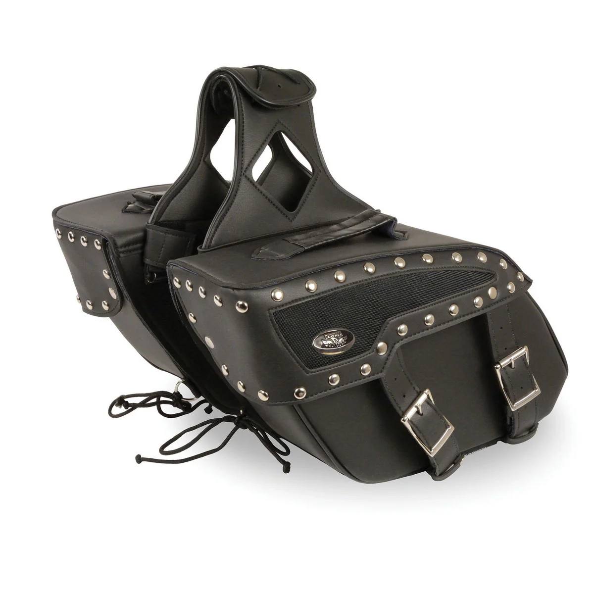 Enhanced Milwaukee Leather SH658ZB Medium Zip-Off Studded PVC Slanted Throw Over Motorcycle Saddlebag Refined