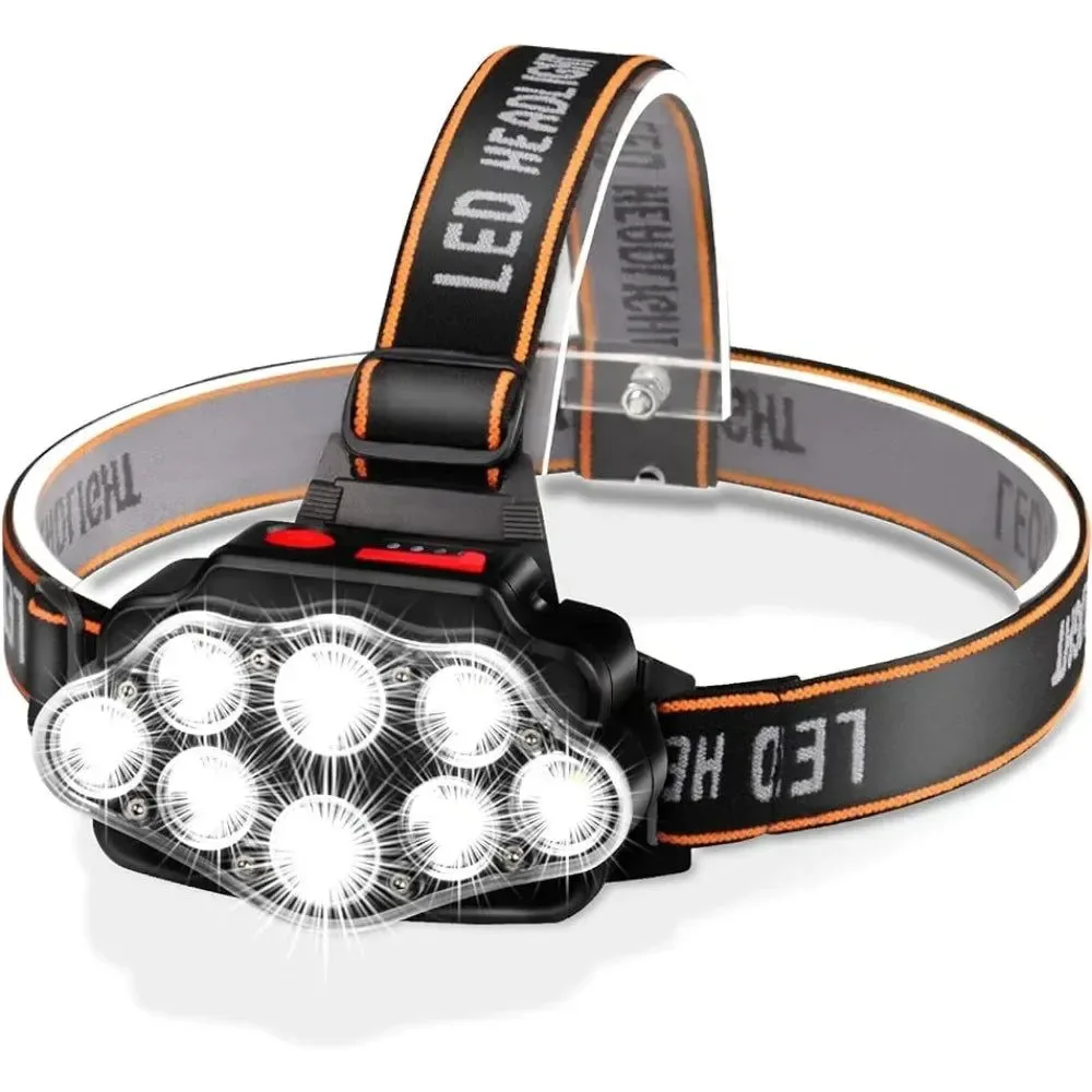 Flexible LED USB Rechargeable Headlamp High Lumen Bright Head Lamp with 8 LED and IPX4 Waterproofing Natural