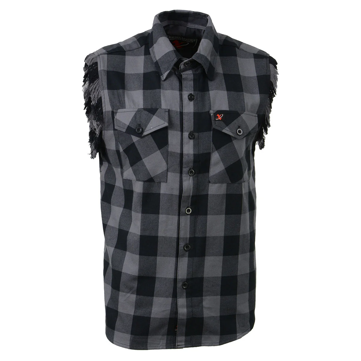 Reusable Milwaukee Leather MNG11689 Men s Classic Black and Grey Button-Down Flannel Cut Off Frayed Sleeveless Casual Shirt Fine Crafted