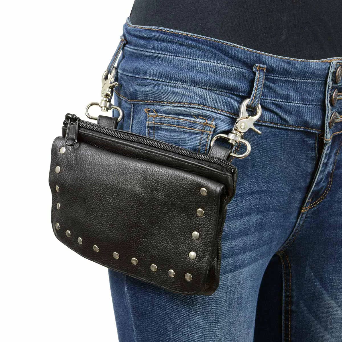 Reliable Milwaukee Leather MP8855 Women’s Black Leather ‘Studded’ Hip Belt Bag Unique