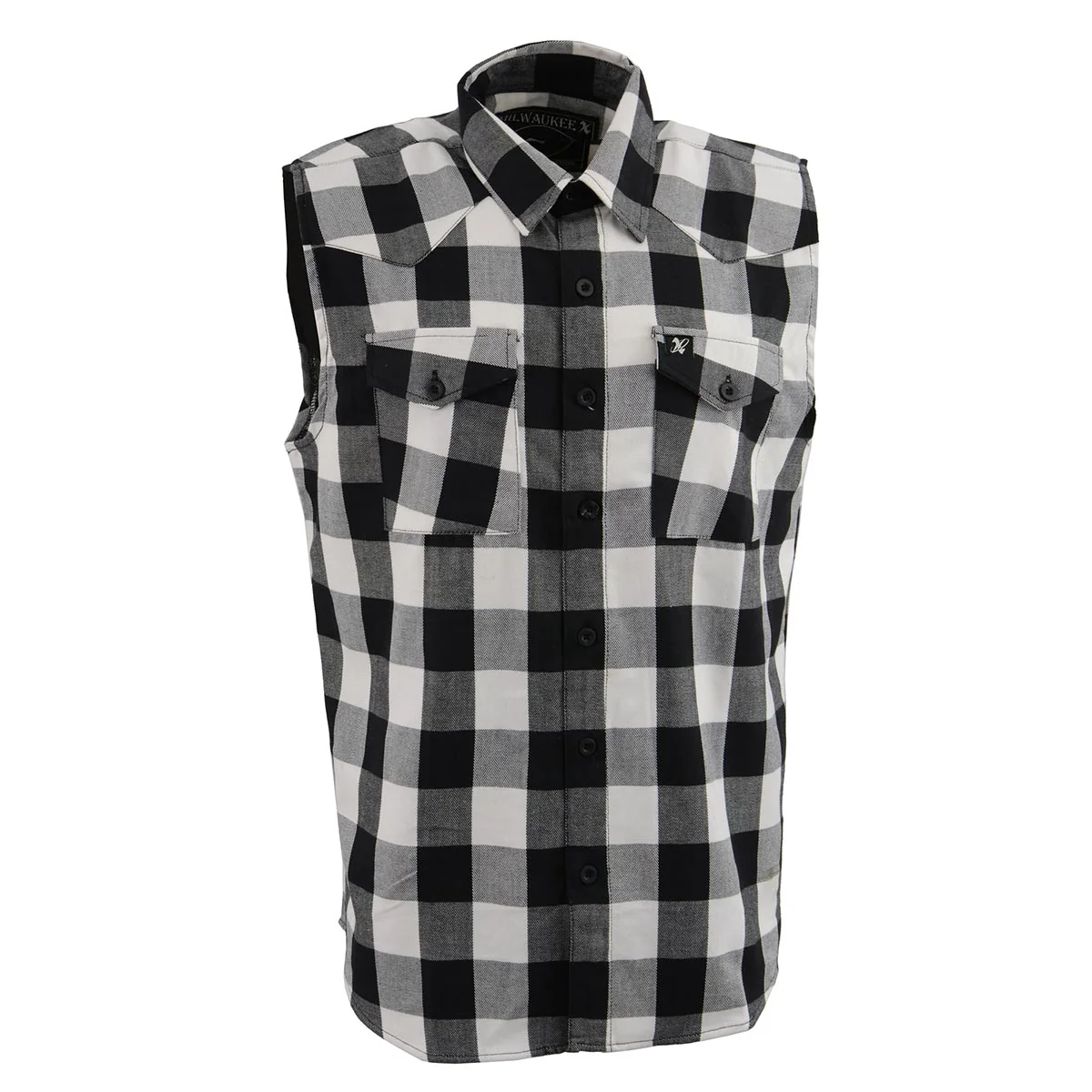 Enhanced Milwaukee Leather MPM1647 Men s Classic Black and White Button-Down Flannel Cut Off Sleeveless Casual Shirt Convenient