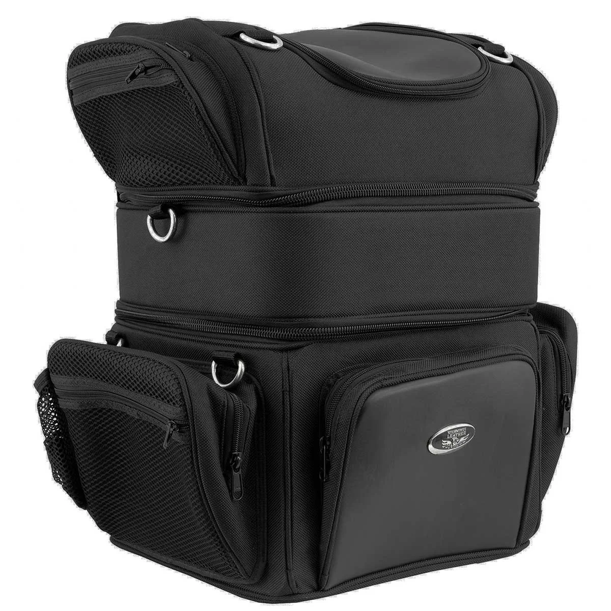 Quality Milwaukee Leather MP8165 Large Black Textile Motorcycle Triple Barrel Sissy Bar Rack Bag with 5 Bonus Pockets Clean