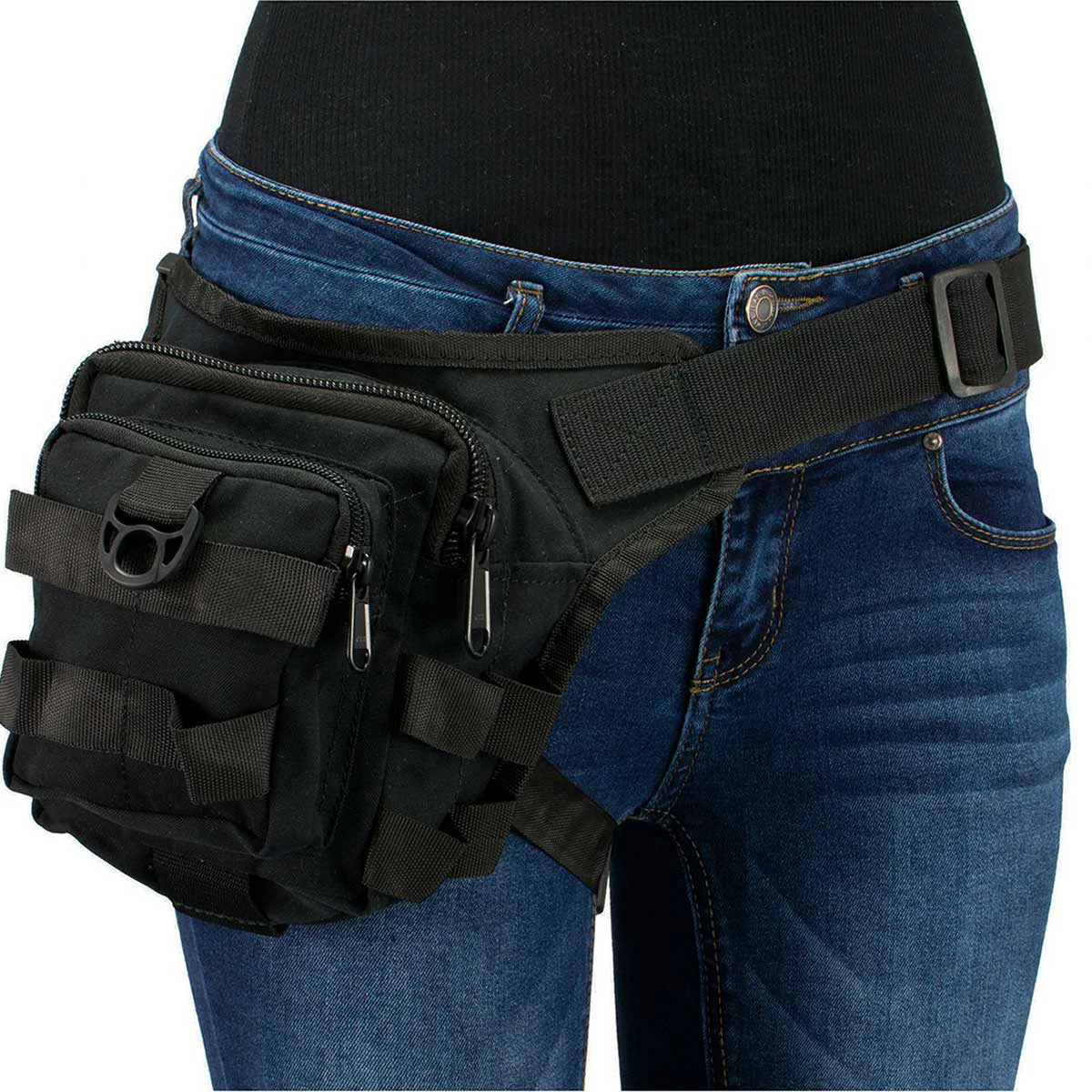 Practical Milwaukee Leather MP8841 Black Textile Conceal and Carry Tactical Thigh Bag with Waist Belt Organic