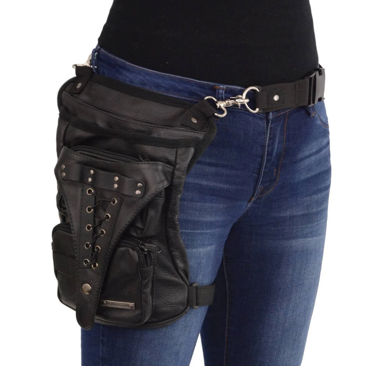 Relaxed Milwaukee Leather MP8885 Ladies Black Conceal and Carry Black Leather Thigh Bag with Waist Belt Specialty