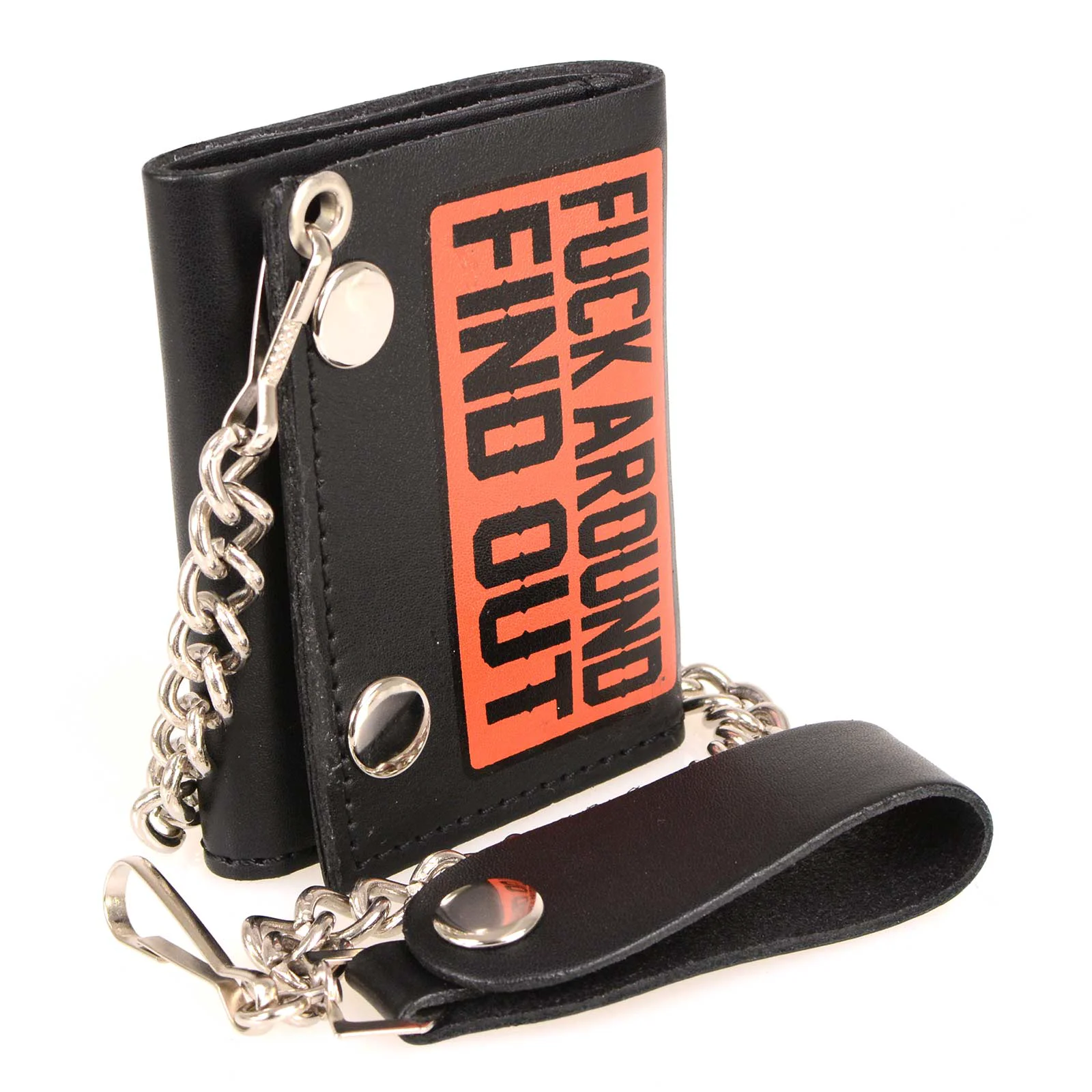 Relaxed Milwaukee Leather MLW7841 Men’s 4 Black Leather Biker Wallet – Tri-Fold Anti-Theft Stainless Steel Chain w F.A.F.O Artisan