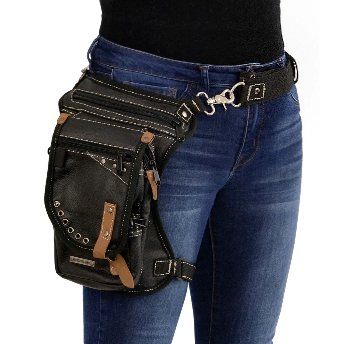 Authentic Milwaukee Leather MP8890 Conceal and Carry Black Leather Thigh Bag with Waist Belt Luxury