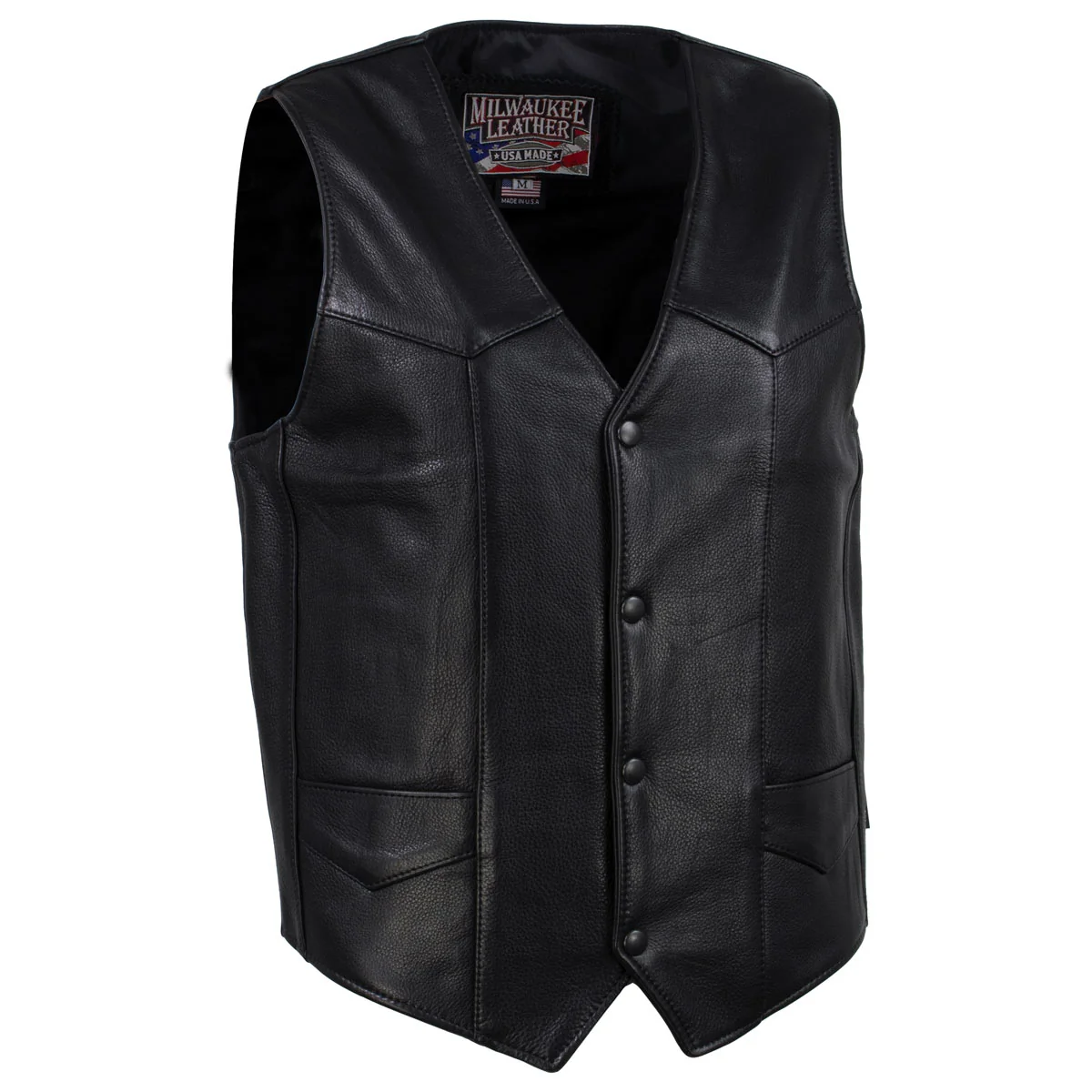 Outstanding Milwaukee Leather USA MADE MLM5006 Men’s Black Classic Western Premium Motorcycle Rider Leather Vest Specialty